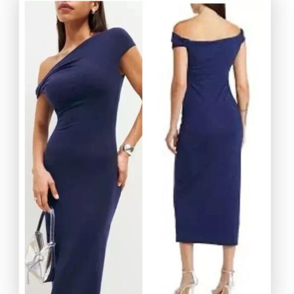 Reformation Jamen One Shoulder Body-Con Dress Danube Navy Small NWT - Picture 1 of 10